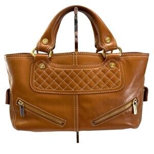 CELINE Boogie Bag Quilted Leather Satchel Caramel Gold Hardware CE00/15 Italy